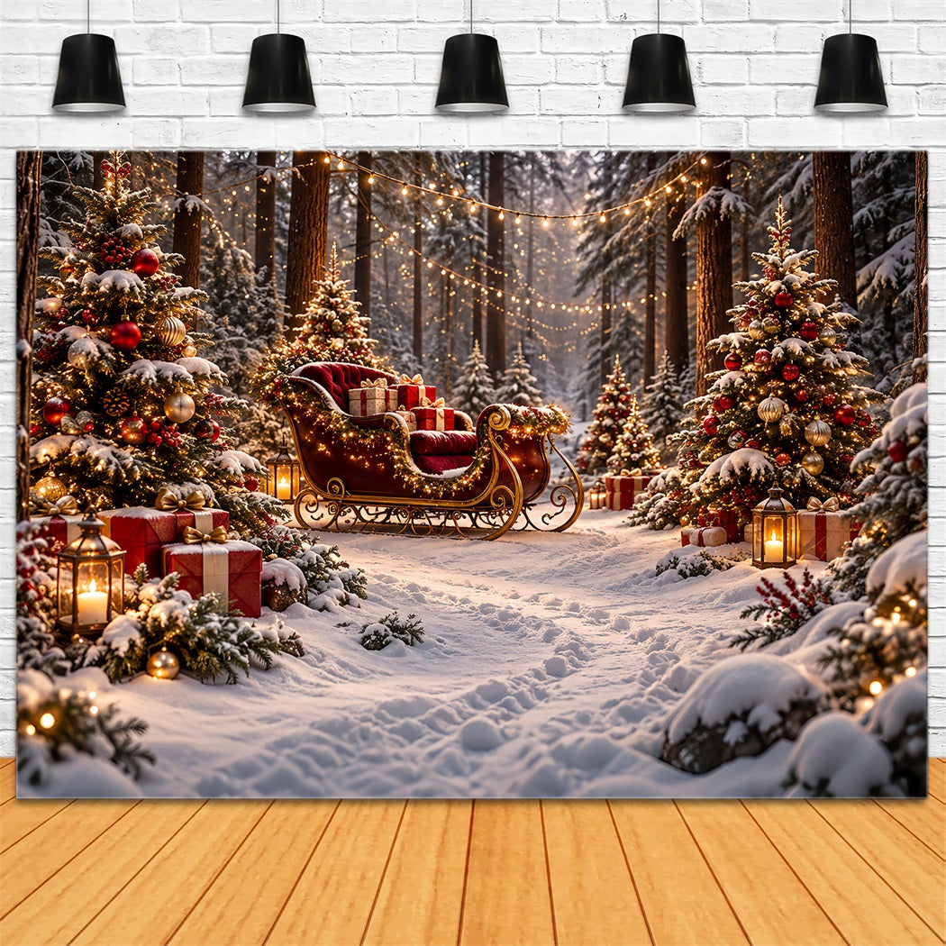 Weihnachtsbaum-Hintergrund Festlicher Schlitten Waldlaternen HQ610-181