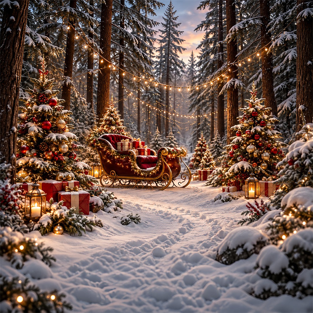 Weihnachtsbaum-Hintergrund Festlicher Schlitten Waldlaternen HQ610-181