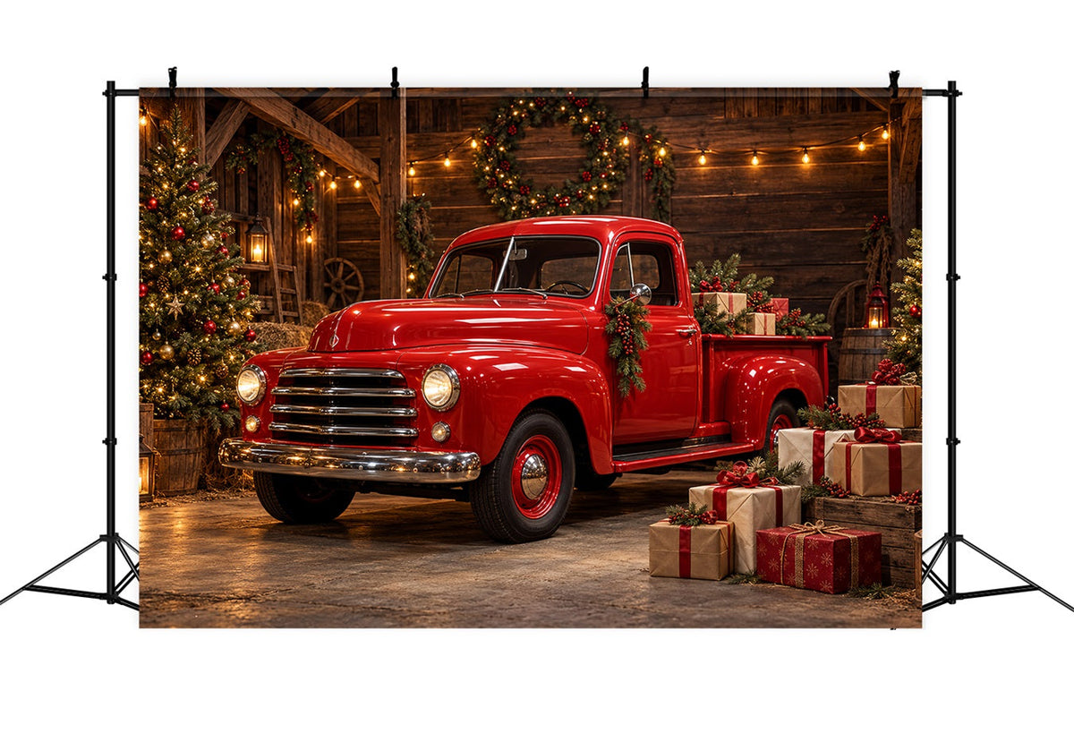 Weihnachtlicher Fotohintergrund Vintage Roter Truck Scheune HQ610-184