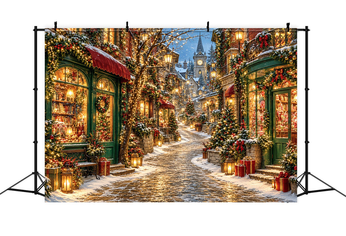 Weihnachtsdorf-Hintergrund Verschneite Laternen-Einkaufsstraße HQ610-189