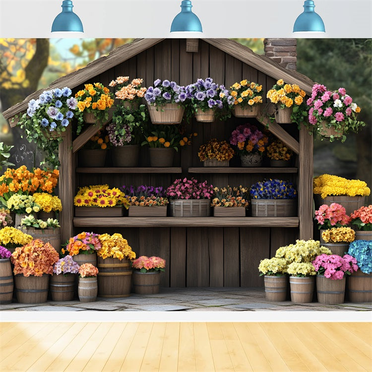 Frühling Foto Booth Backdrop Blumenmarkt Holzkulisse LXX1-138