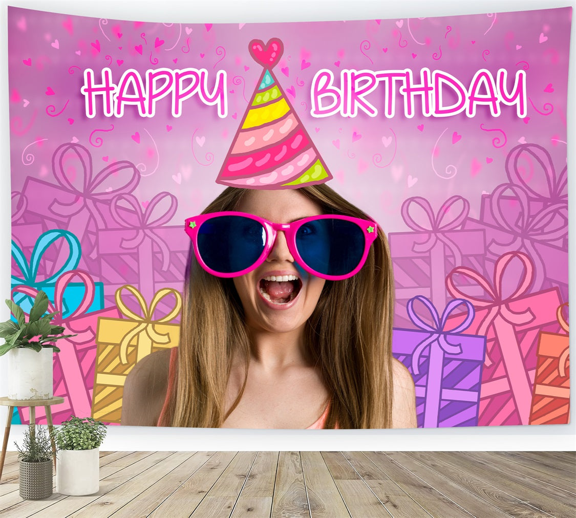 Benutzerdefinierte Hintergrund Geburtstag Rosa Puppe Freude Sonnenbrille Party Hintergrund LXX1-209