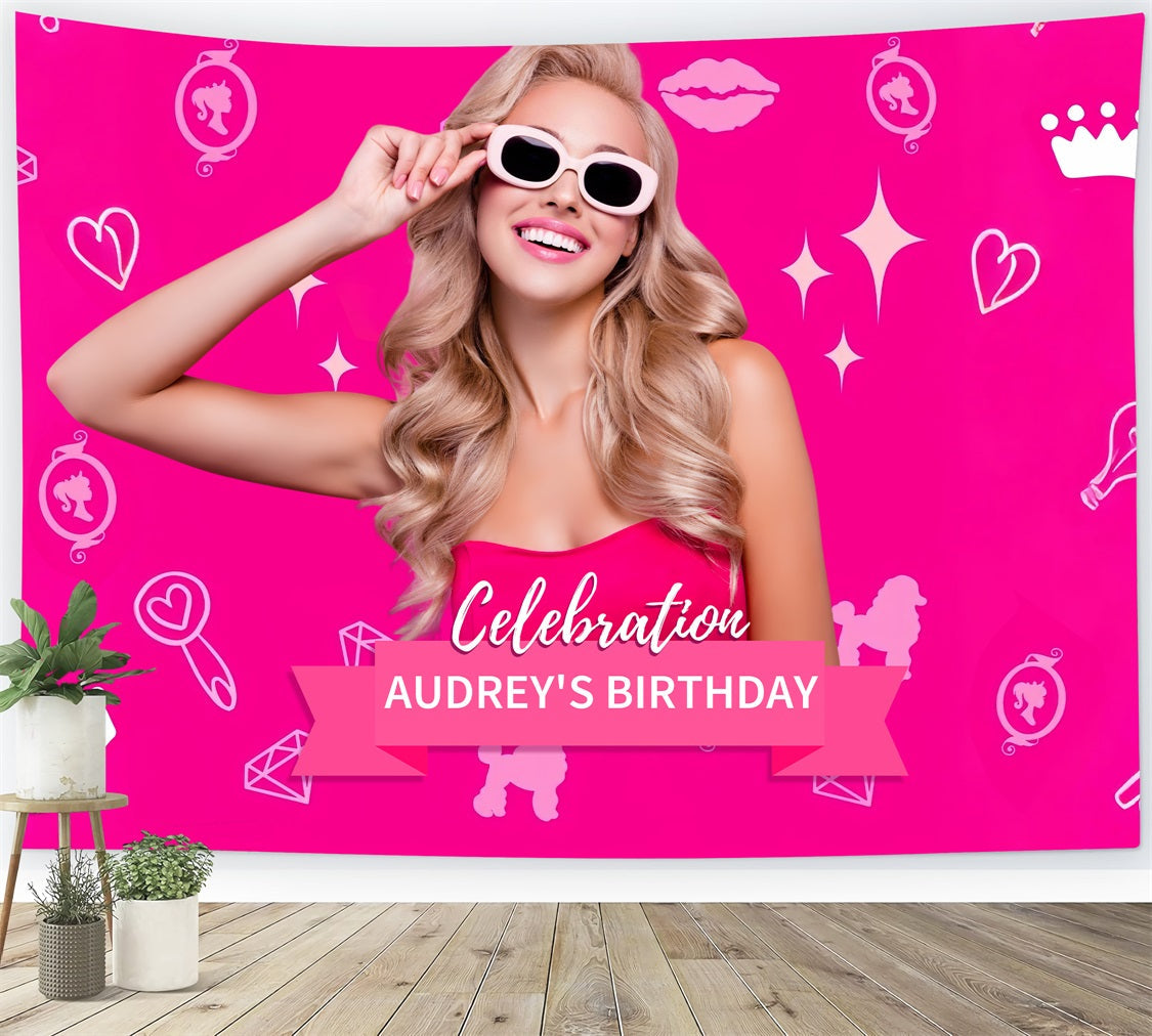 Individuelle Geburtstagsparty Hintergrund Rosa Puppe Pink Sparkling Audrey Hintergrund LXX1-210