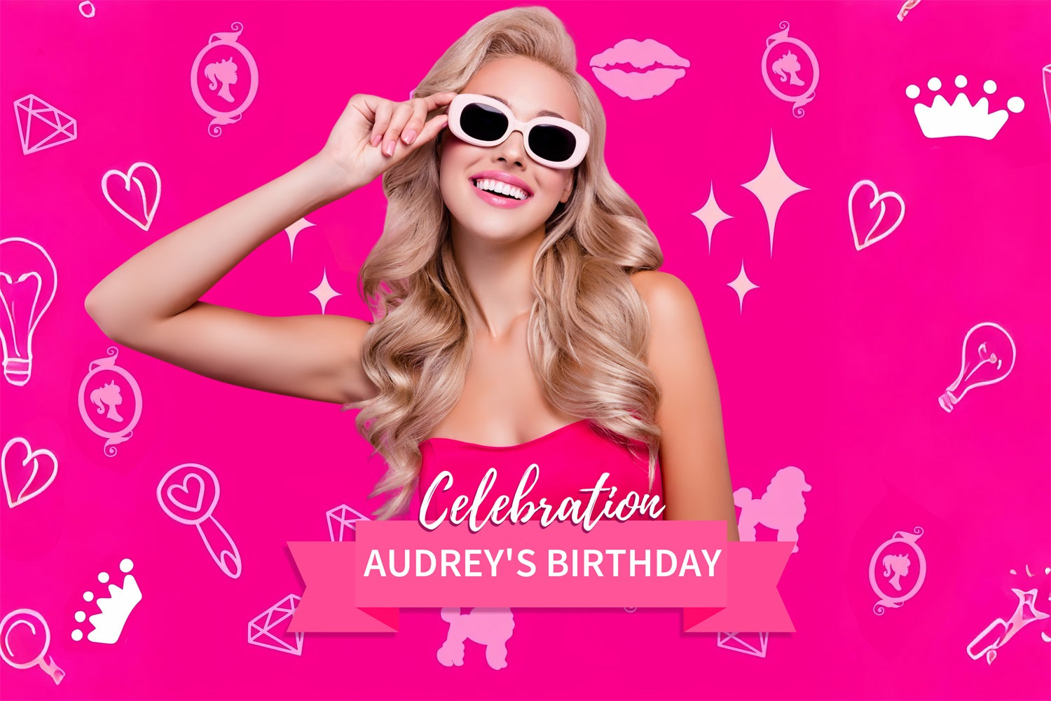 Individuelle Geburtstagsparty Hintergrund Rosa Puppe Pink Sparkling Audrey Hintergrund LXX1-210