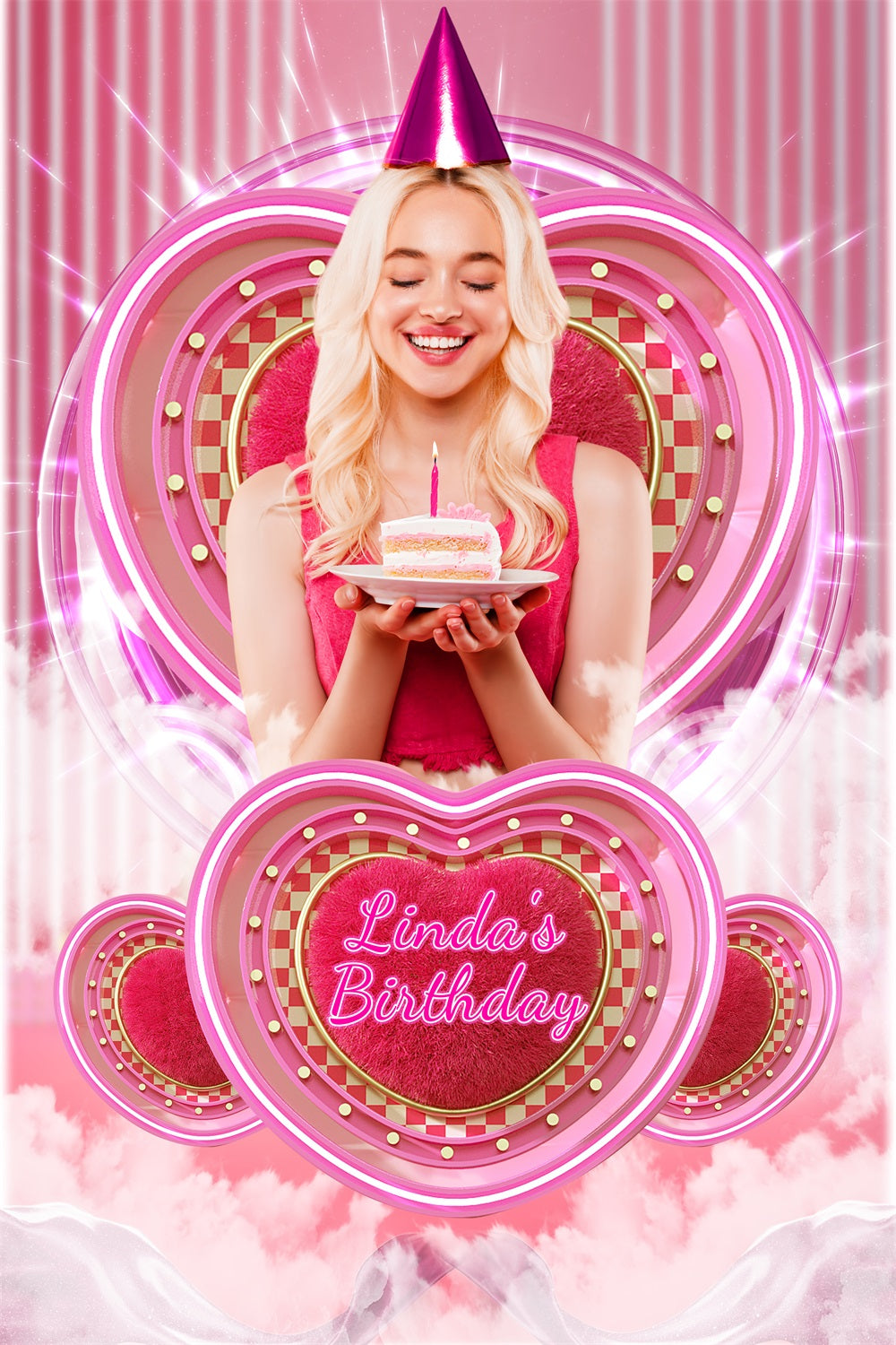 Geburtstag Hintergrund Benutzerdefinierte Rosa Puppe Glitz Pink Herz Hintergrund LXX1-213