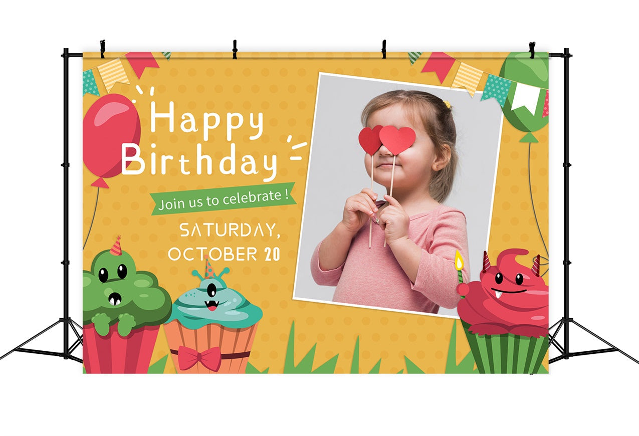 Personalisierte Geburtstag Backdrops Fun Cupcake Ballons Backdrop LXX1-217