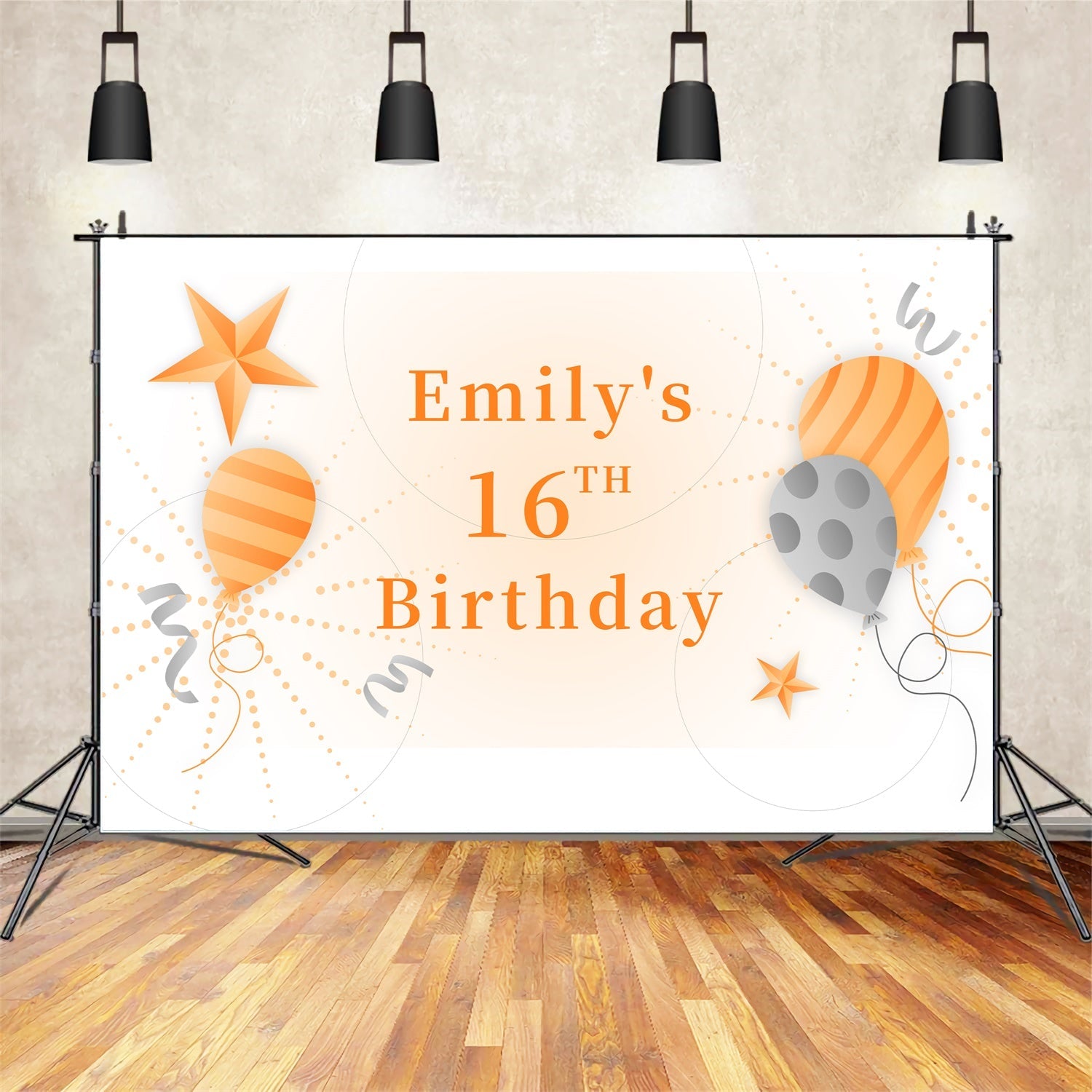 Custom Birthday Backdrops 16. Orange Star Ballon Backdrop LXX1-218