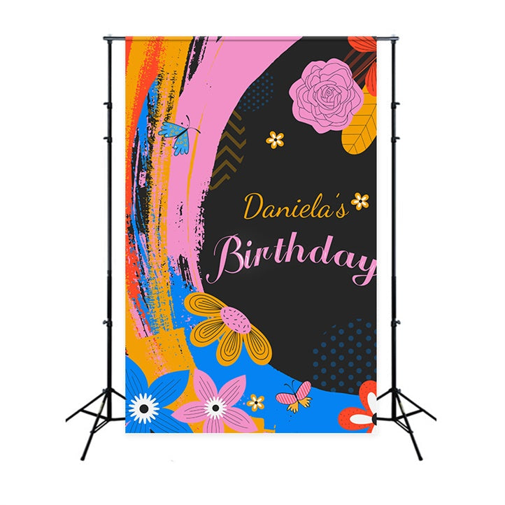 Personalisierte Geburtstag Backdrop Bunte Blume Schmetterling Backdrop LXX1-227