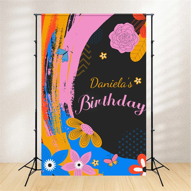 Personalisierte Geburtstag Backdrop Bunte Blume Schmetterling Backdrop LXX1-227