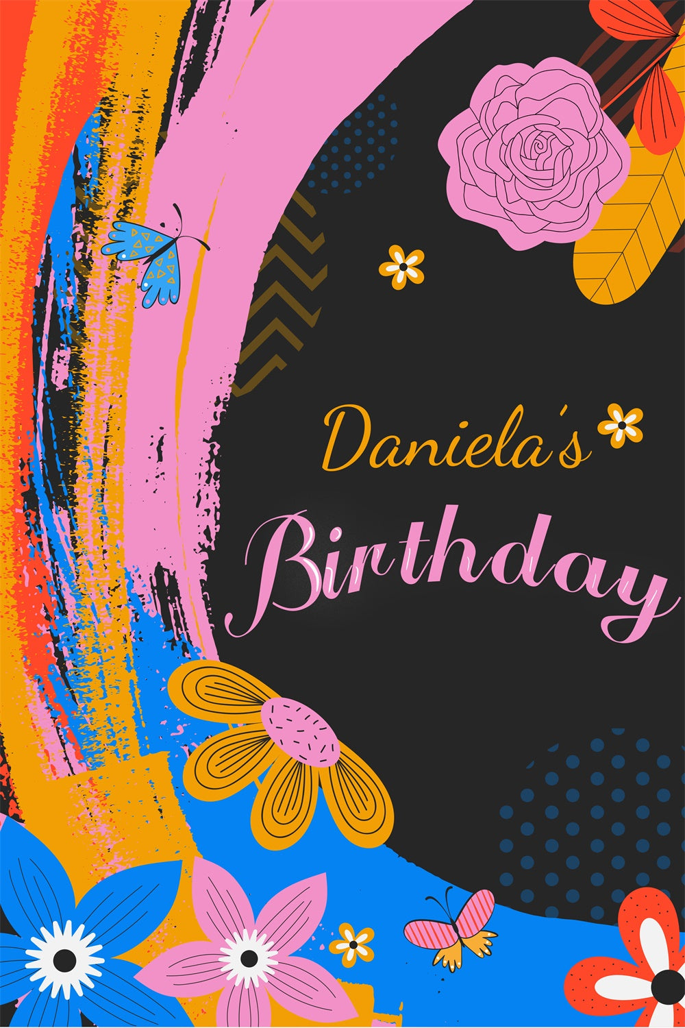Personalisierte Geburtstag Backdrop Bunte Blume Schmetterling Backdrop LXX1-227