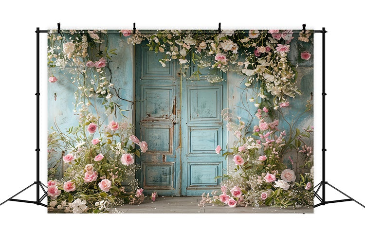 Haustierfotografie Hintergrundkulissen Blaue Tür Elegante Blüten Hintergrund LXX1-252