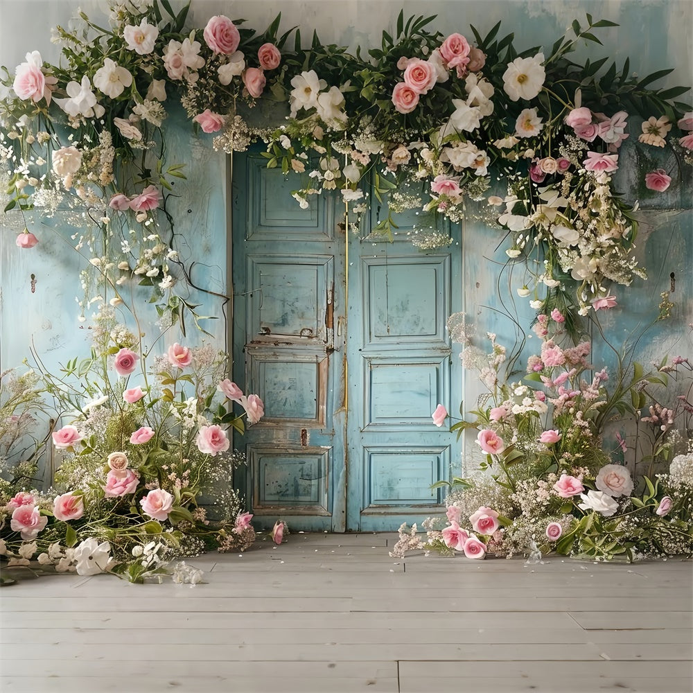 Haustierfotografie Hintergrundkulissen Blaue Tür Elegante Blüten Hintergrund LXX1-252