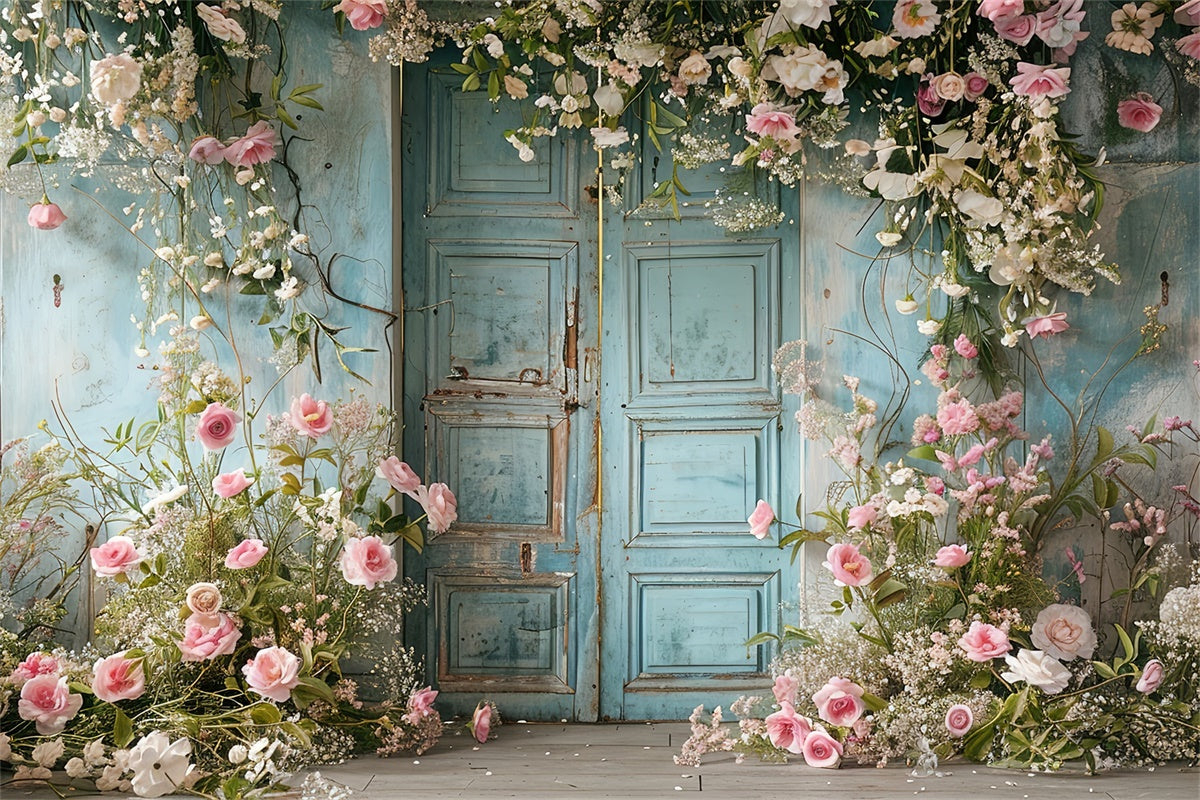 Haustierfotografie Hintergrundkulissen Blaue Tür Elegante Blüten Hintergrund LXX1-252