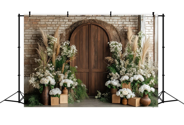 Haustier-Fotohintergrund Rustikale Holztür Blumenhintergrund LXX1-255
