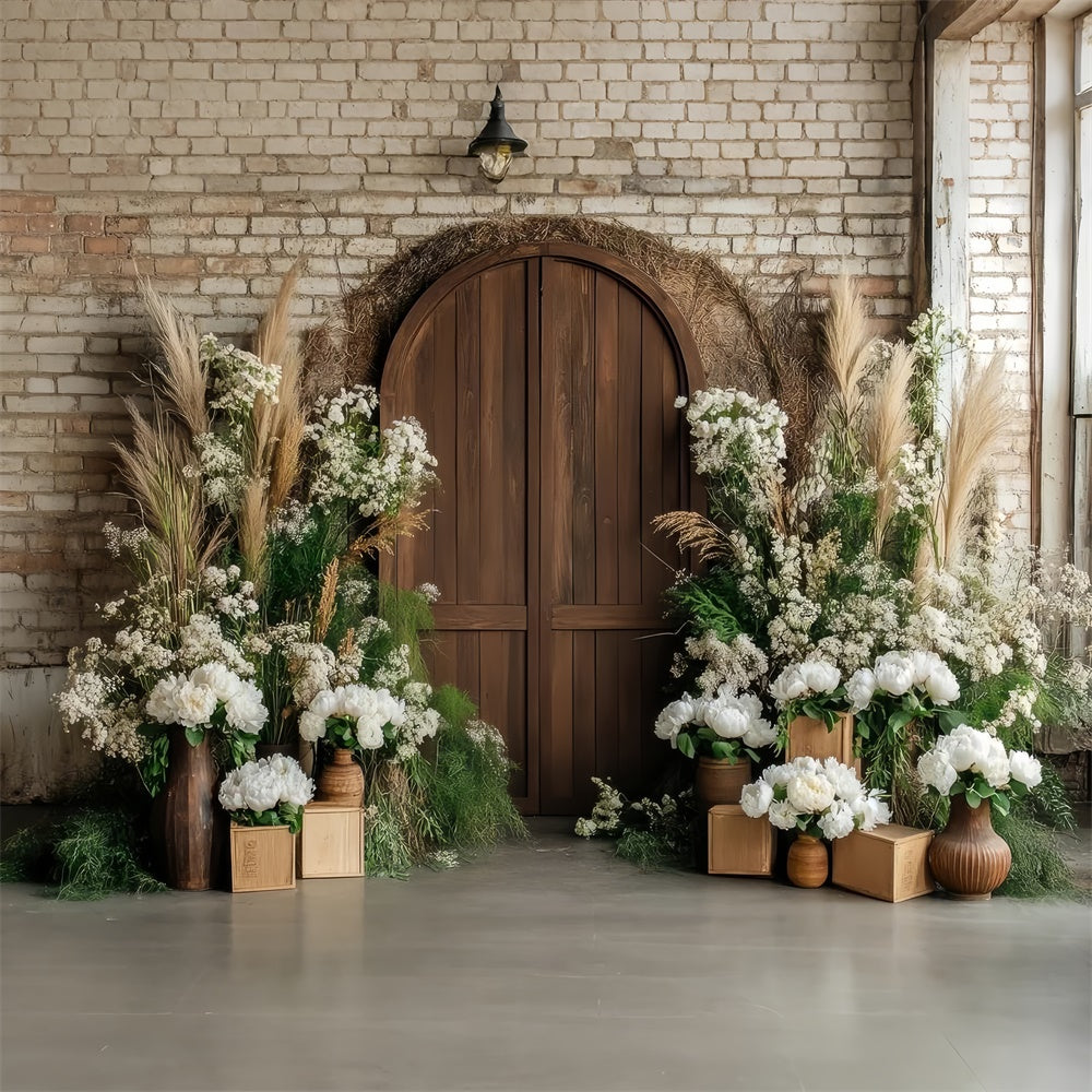 Haustier-Fotohintergrund Rustikale Holztür Blumenhintergrund LXX1-255