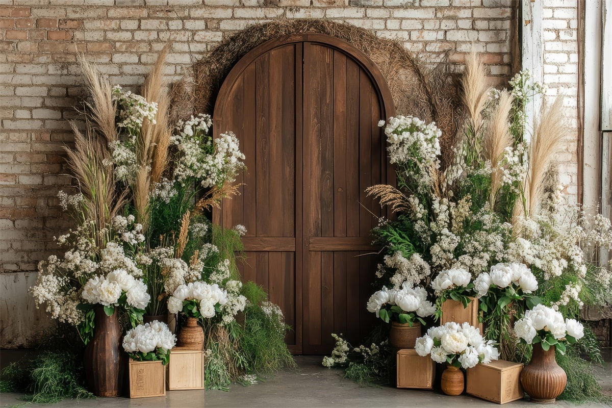 Haustier-Fotohintergrund Rustikale Holztür Blumenhintergrund LXX1-255