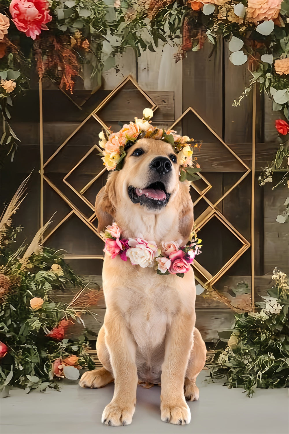 Tierfotografie Backdrops Blumenbogen Goldener Rahmen Backdrop LXX1-258