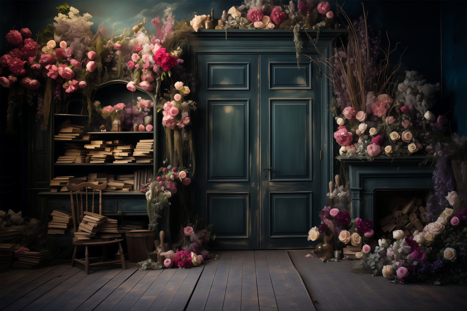 Haustierfotografie Hintergrundkulissen Gemütliches Arbeitszimmer Rosa Blume Hintergrund LXX1-263