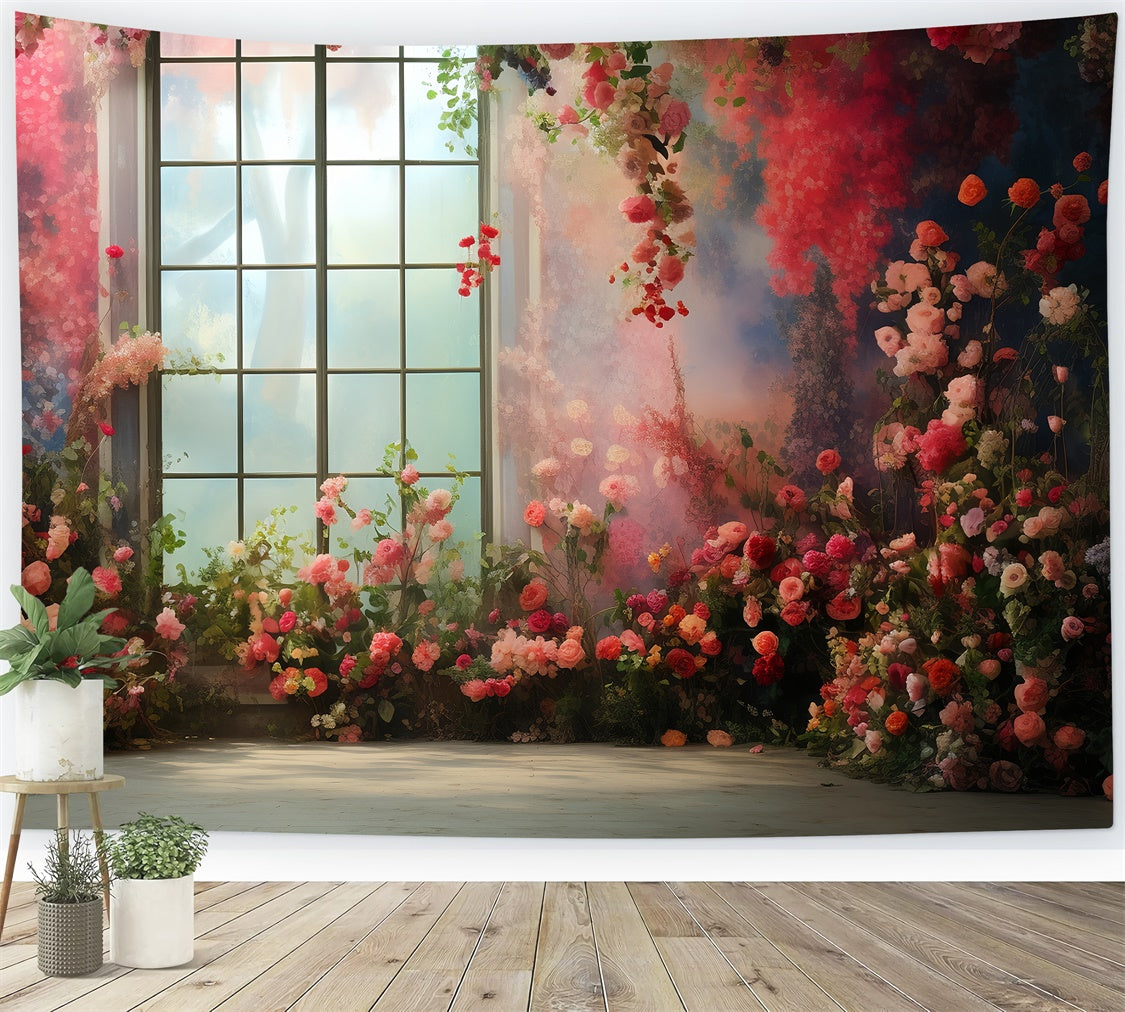 Backdrop Haustier Romantischer Fensterblick Floral Hintergrund LXX1-264