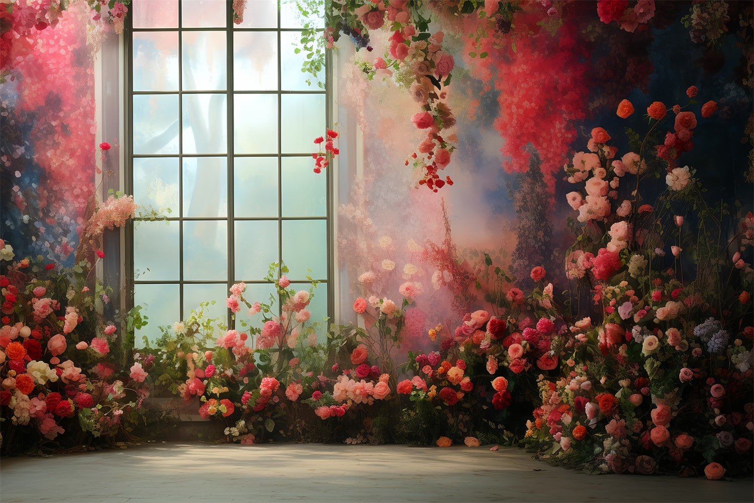 Backdrop Haustier Romantischer Fensterblick Floral Hintergrund LXX1-264