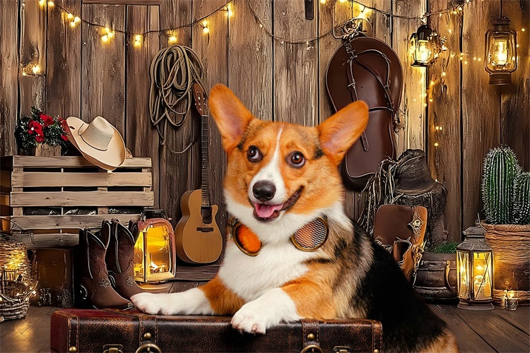 Backdrop für Haustiere Country Gitarre Sattel Laterne Backdrop LXX1-265
