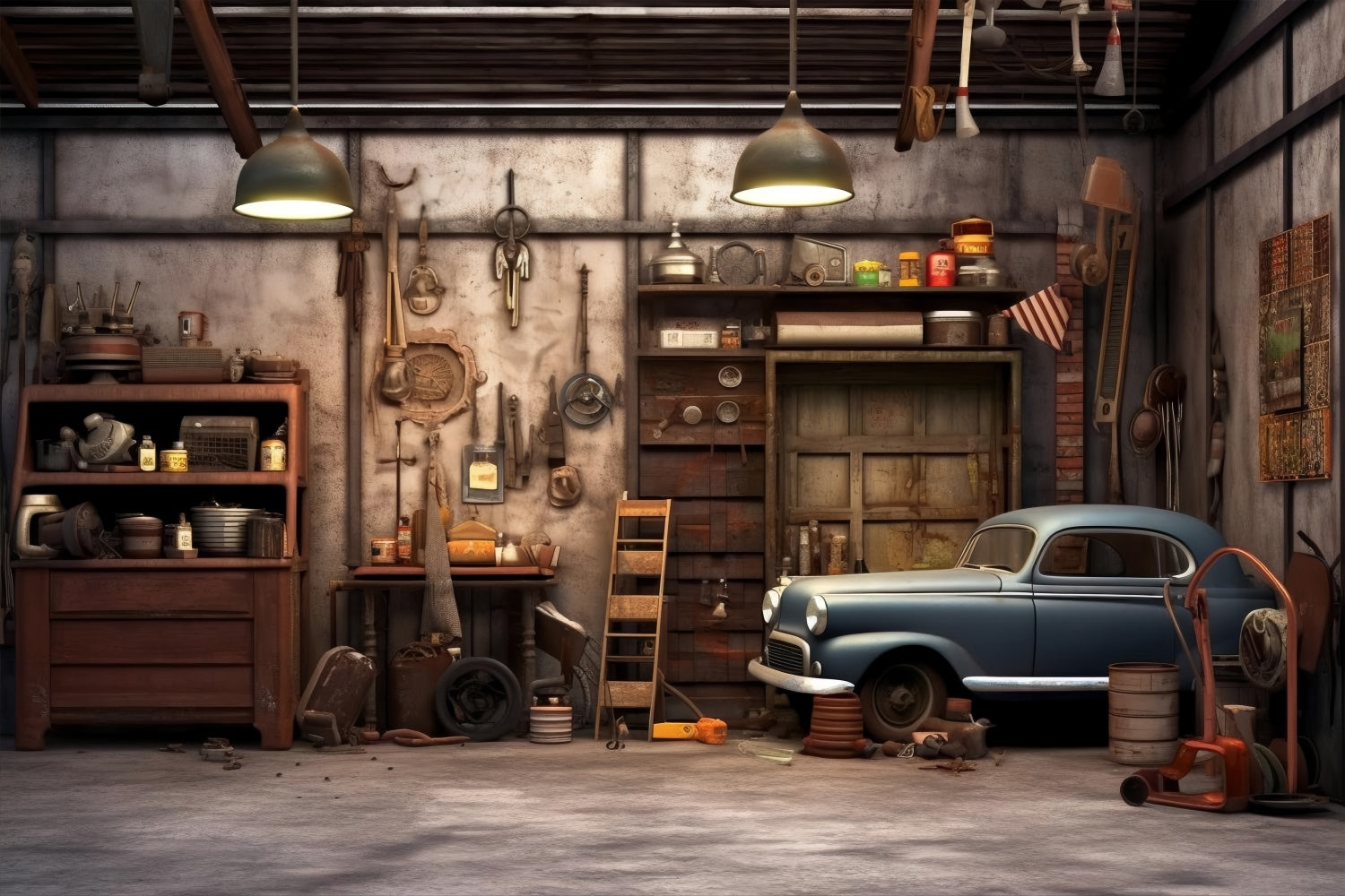 Haustier Hintergrund Timeworn Garage Reparatur Requisiten Hintergrund LXX1-267