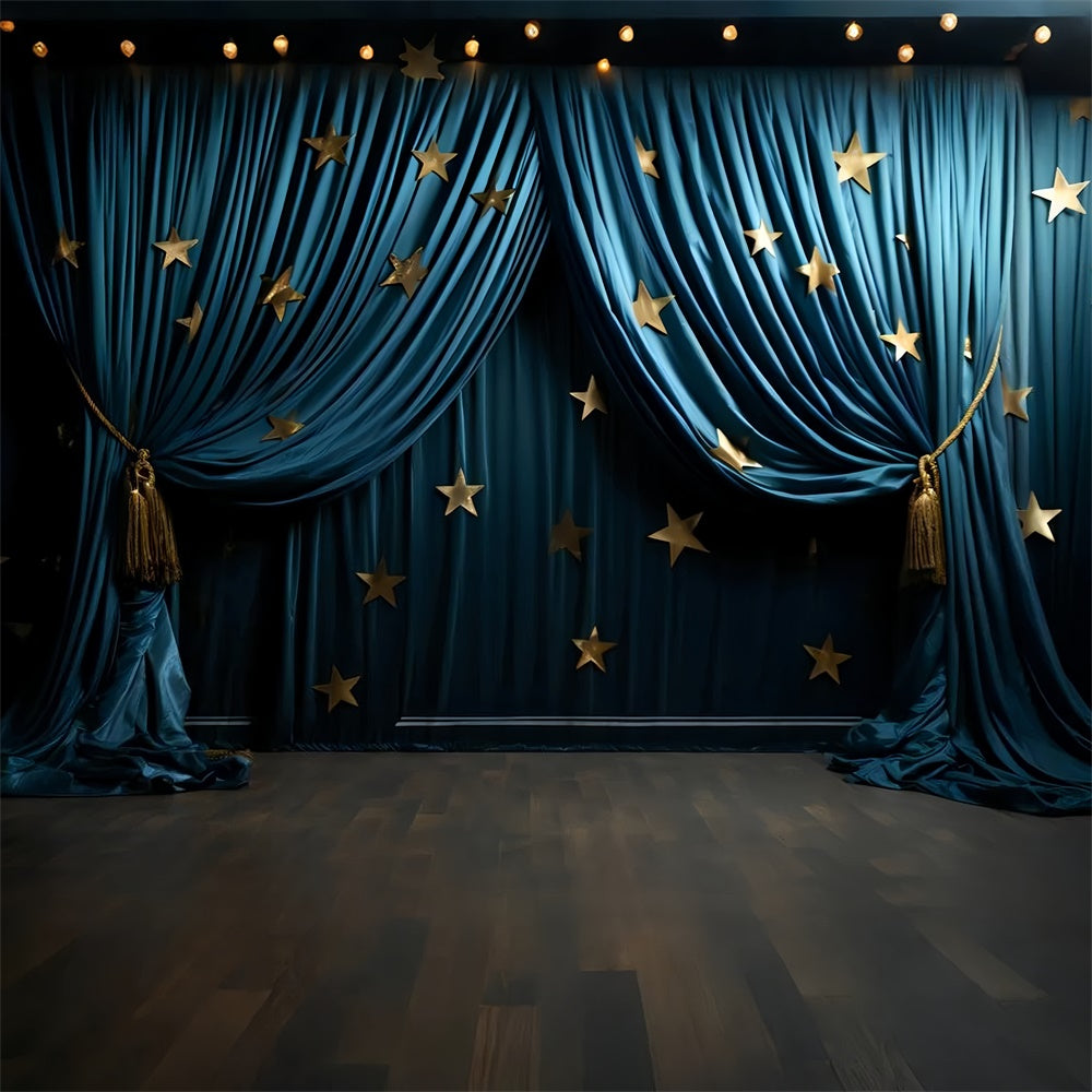 Haustier-Fotohintergrund Golden Star Blue Drapes Backdrop LXX1-277