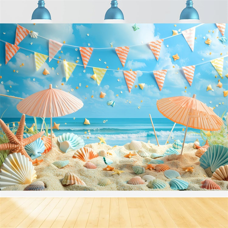 Haustier-Fotohintergrund Muscheln Strand Party Szenerie Hintergrund LXX1-295
