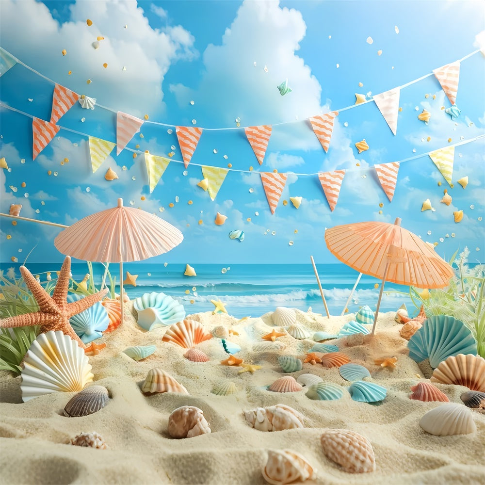 Haustier-Fotohintergrund Muscheln Strand Party Szenerie Hintergrund LXX1-295