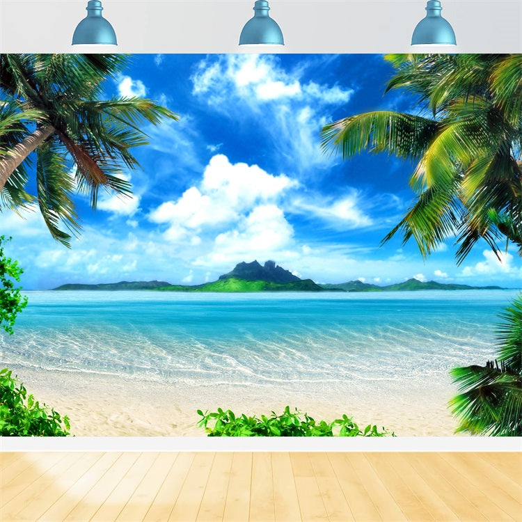 Fotografie Himmel Backdrop Serene Ocean Palm Trees Backdrop LXX1-305