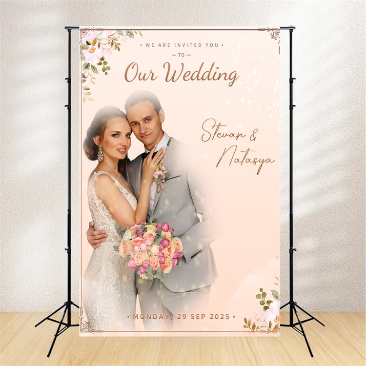 Benutzerdefinierte Hochzeit Backdrops Classic Floral Einladung Backdrop LXX2-127