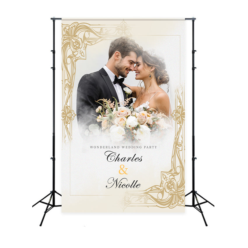Personalisierter Hintergrund Hochzeit Zeitloser Goldener Rahmen Hintergrund LXX2-130