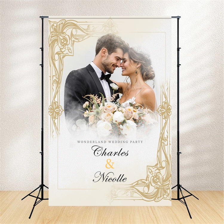Personalisierter Hintergrund Hochzeit Zeitloser Goldener Rahmen Hintergrund LXX2-130