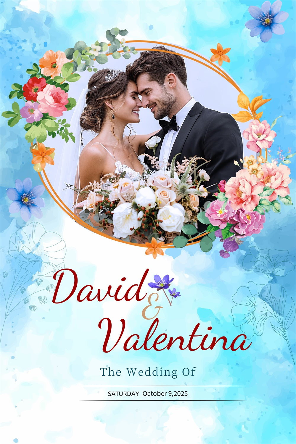 Individueller Hintergrund für die Hochzeit Elegante florale blaue Kulisse für die Feier LXX2-170