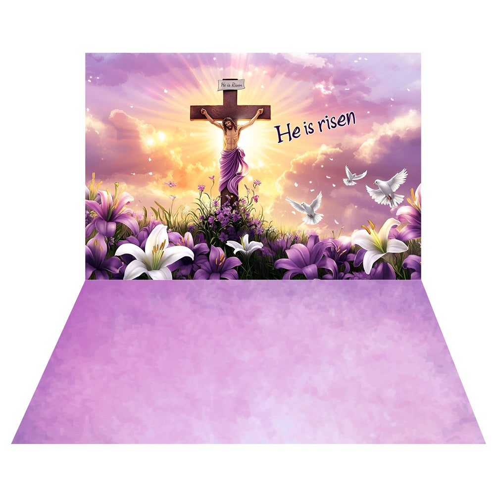 Ostern Kreuz Blume Hintergrund+Lila Licht Boden Hintergrund LXX2-204