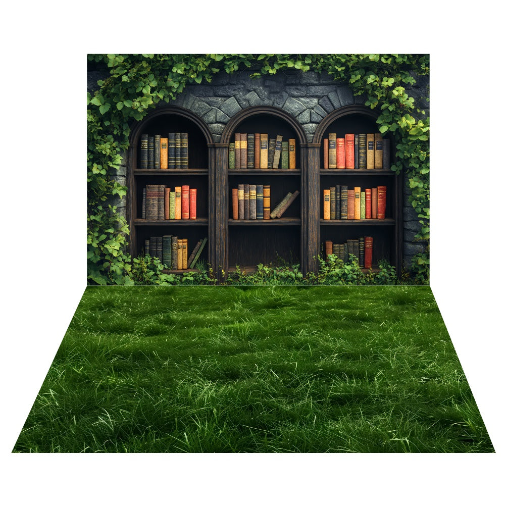 Frühling Stein Bibliothek Hintergrund+Verdant Meadow Boden Hintergrund LXX2-21