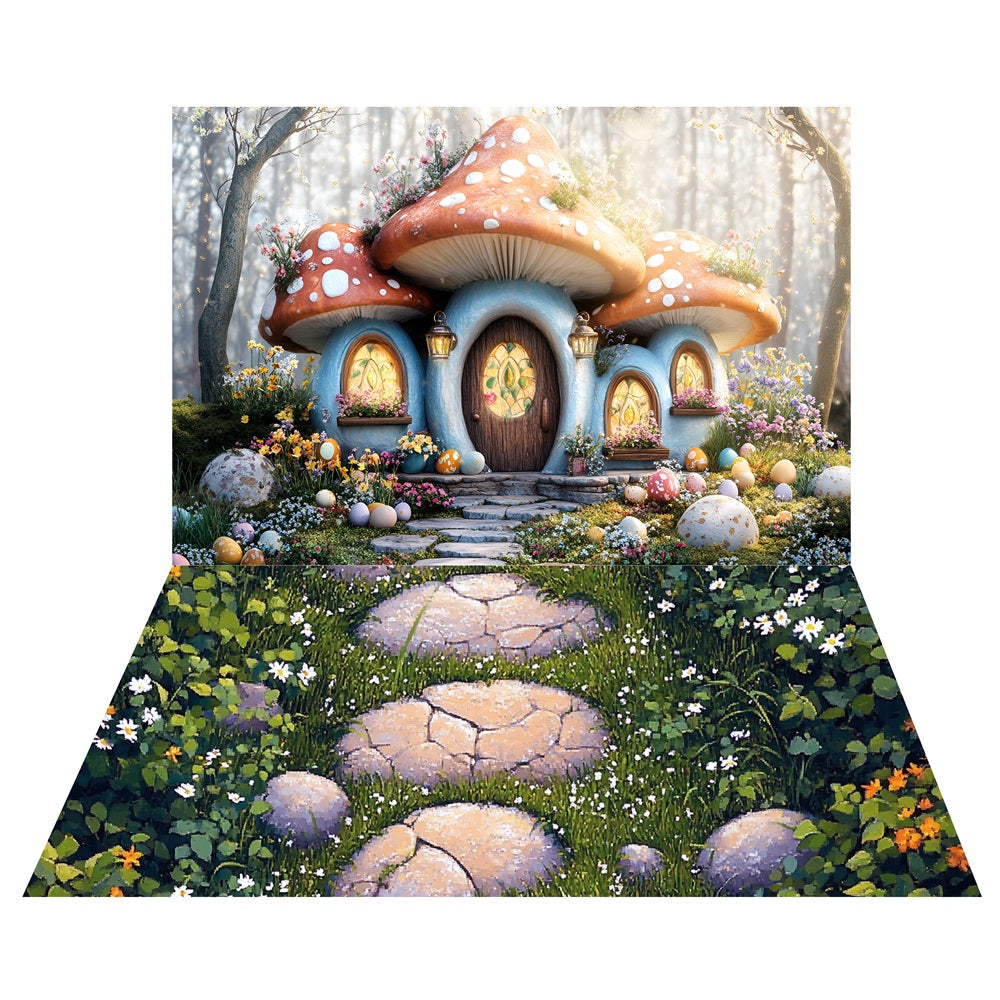 Woodland Mushroom House Hintergrund+Garden Stone Pathway Floor Hintergrund LXX2-211