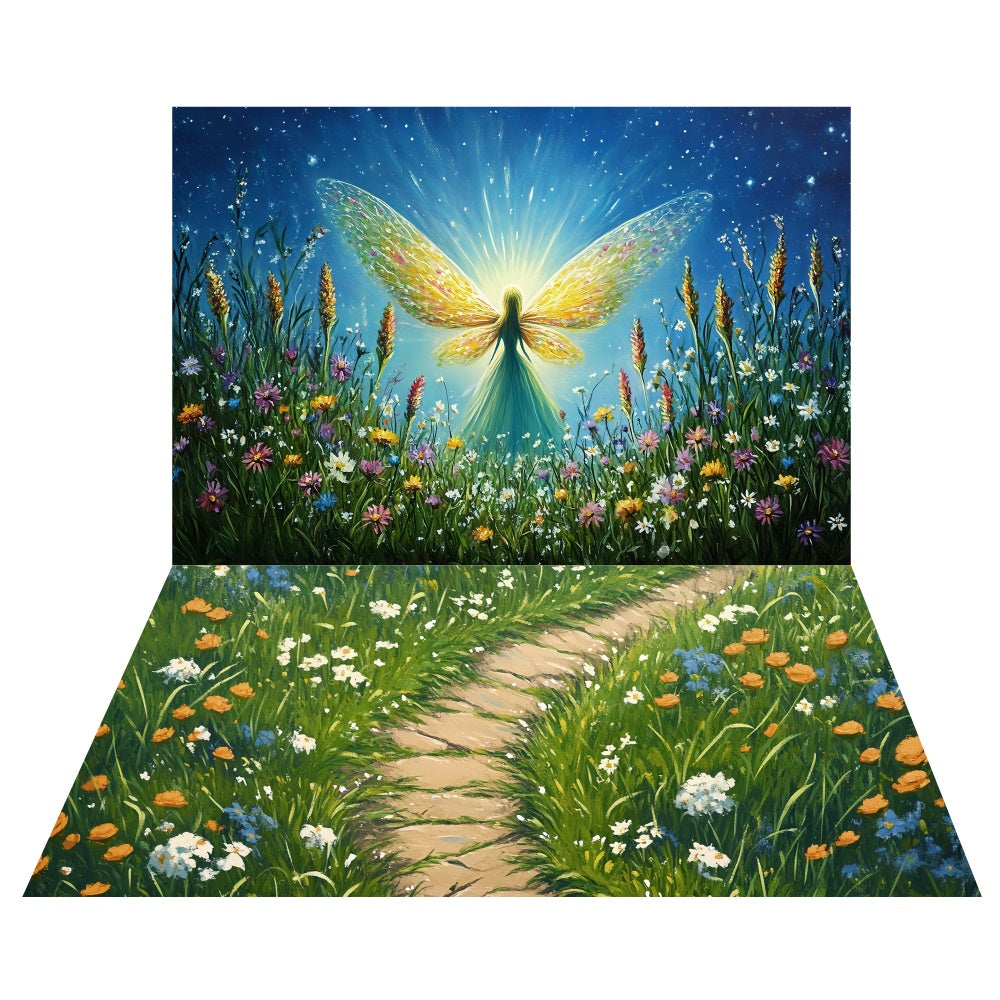 Frühlingsblumenwiese Fee Hintergrund+Rasenpfad Boden Hintergrund LXX2-25