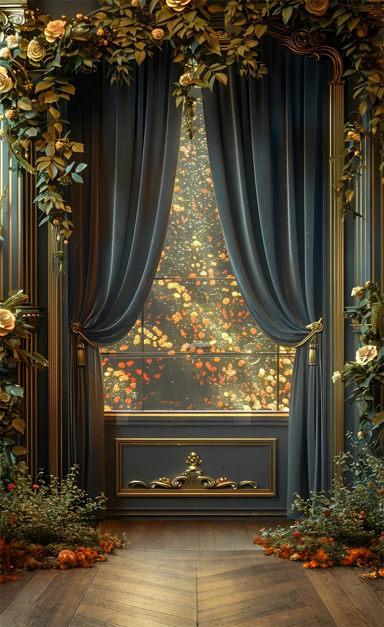 Backdrops Fine Art Luxus Vorhänge Golden Floral Sweep Backdrop LXX2-272
