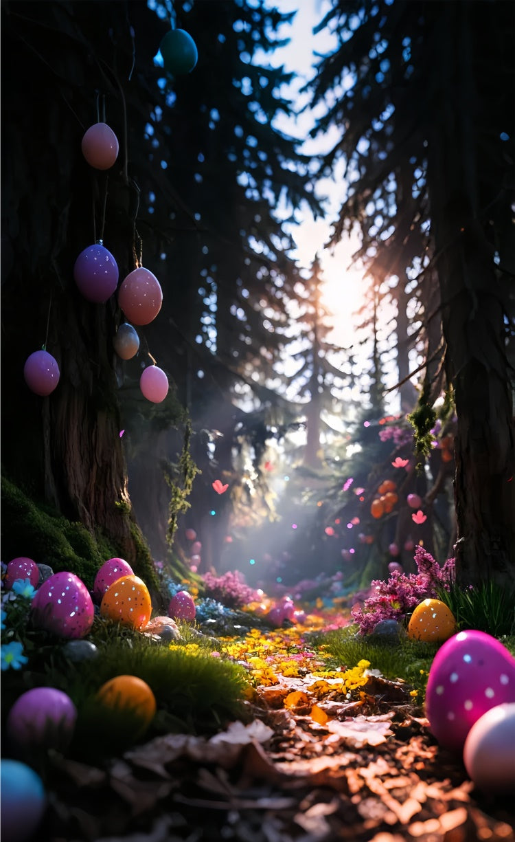 Ostern Fotohintergrund Verträumter Wald Bunte Eier Sweep Backdrop LXX2-275