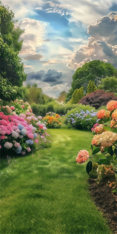 Frühling Fotohintergrund Heiterer Pfad Lebendige Blumen Sweep-Hintergrund LXX2-276