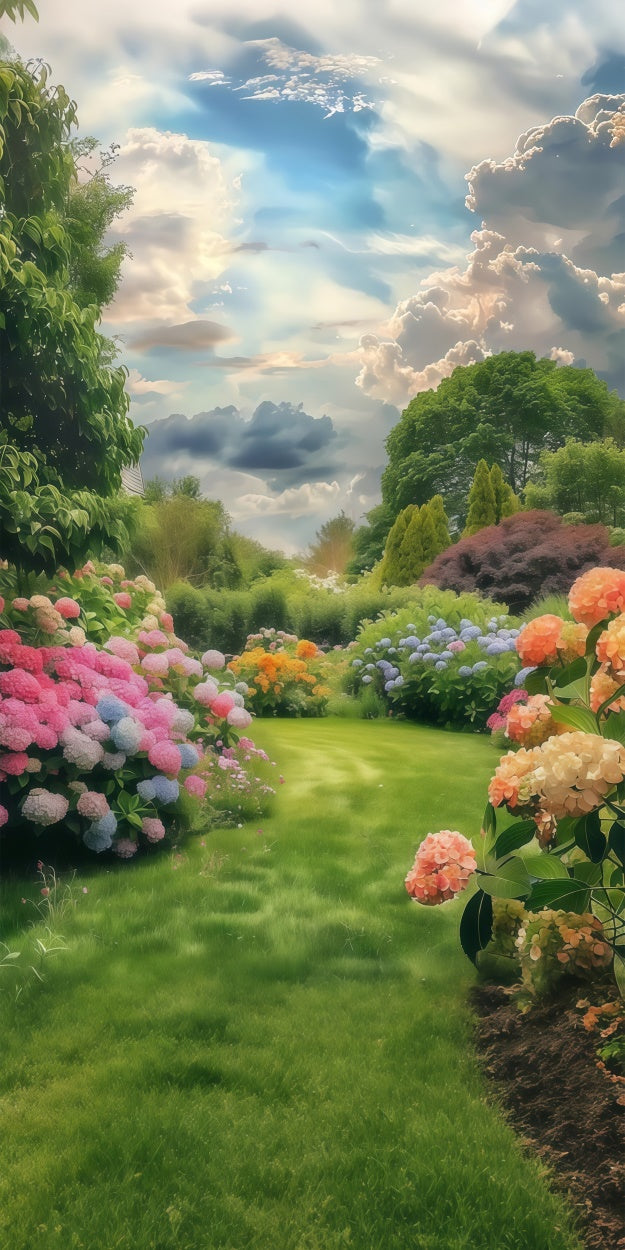 Frühling Fotohintergrund Heiterer Pfad Lebendige Blumen Sweep-Hintergrund LXX2-276