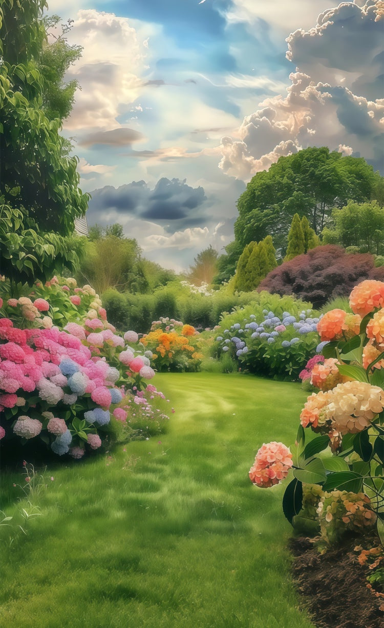 Frühling Fotohintergrund Heiterer Pfad Lebendige Blumen Sweep-Hintergrund LXX2-276