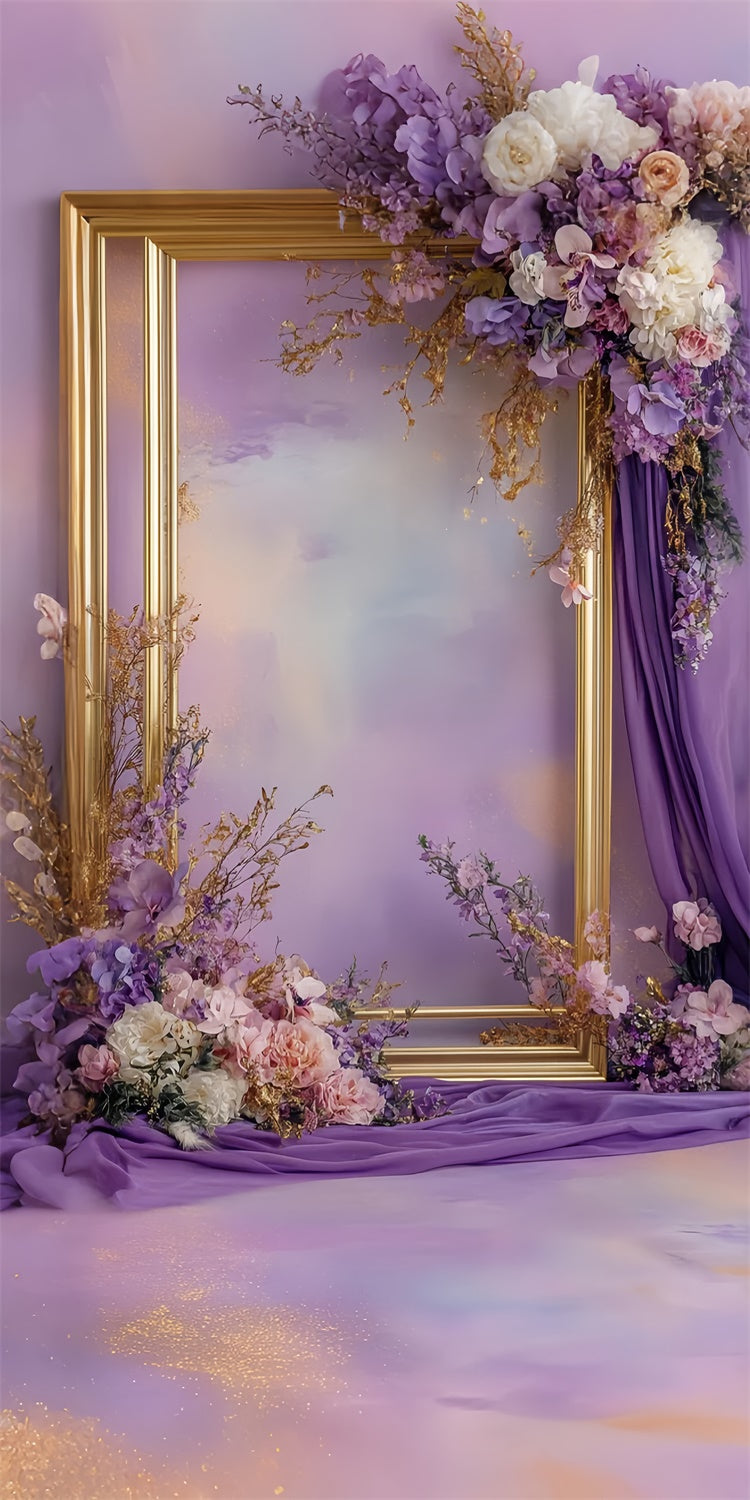 Floral Backdrops Elegant Gold Frame Lila Floral Sweep Backdrop LXX2-282