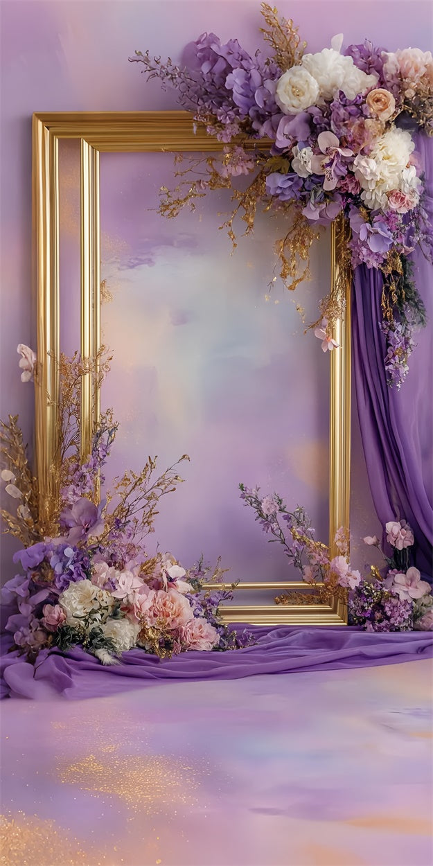 Floral Backdrops Elegant Gold Frame Lila Floral Sweep Backdrop LXX2-282