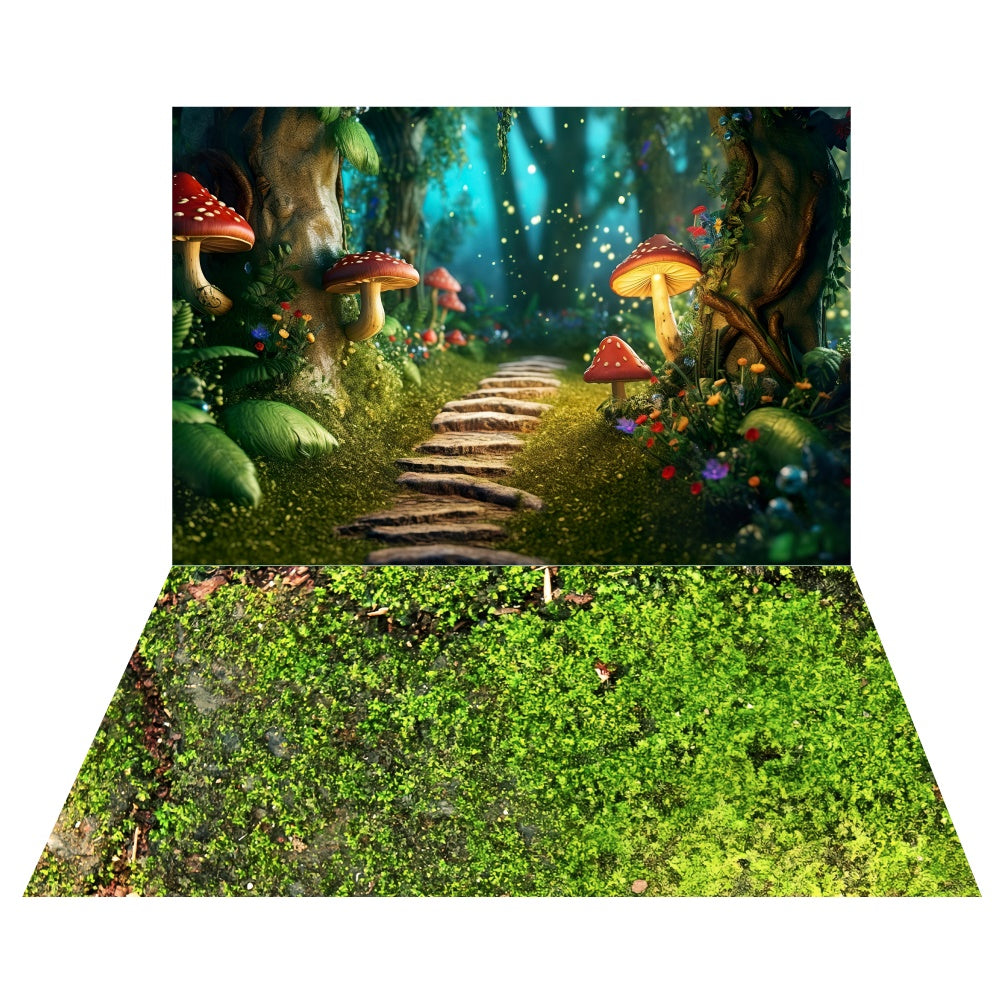 Frühlings-Pilz-Weg-Hintergrund+Fantasie-Gras-Boden-Hintergrund LXX2-29