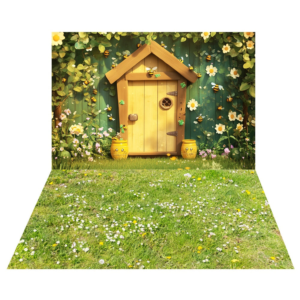 Frühlingshonigbienenhaus Hintergrund+Löwenzahngras Bodenhintergrund LXX2-30