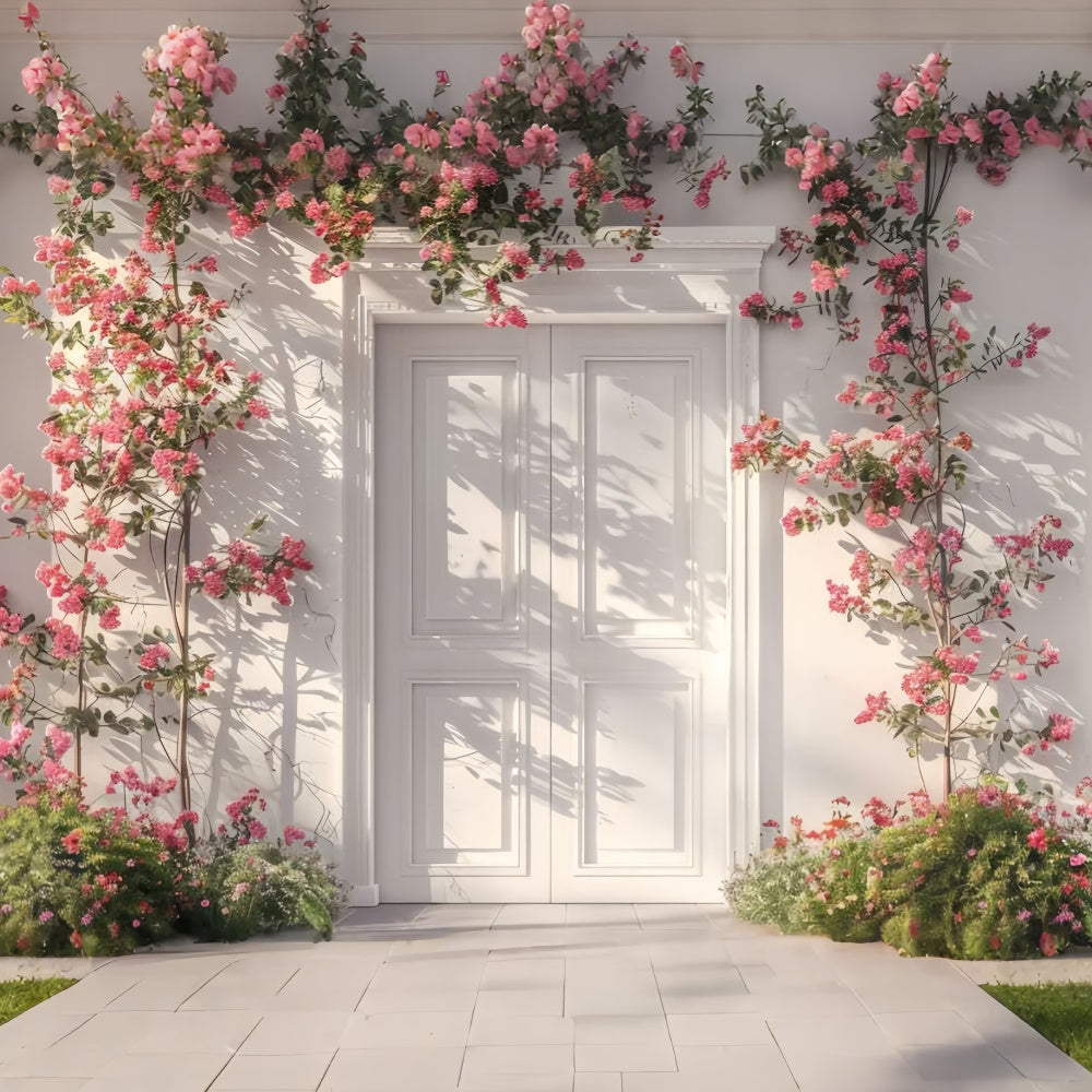 Frühling Fotohintergrund Klassisch Weiße Tür Rosa Rose Hintergrund LXX2-40