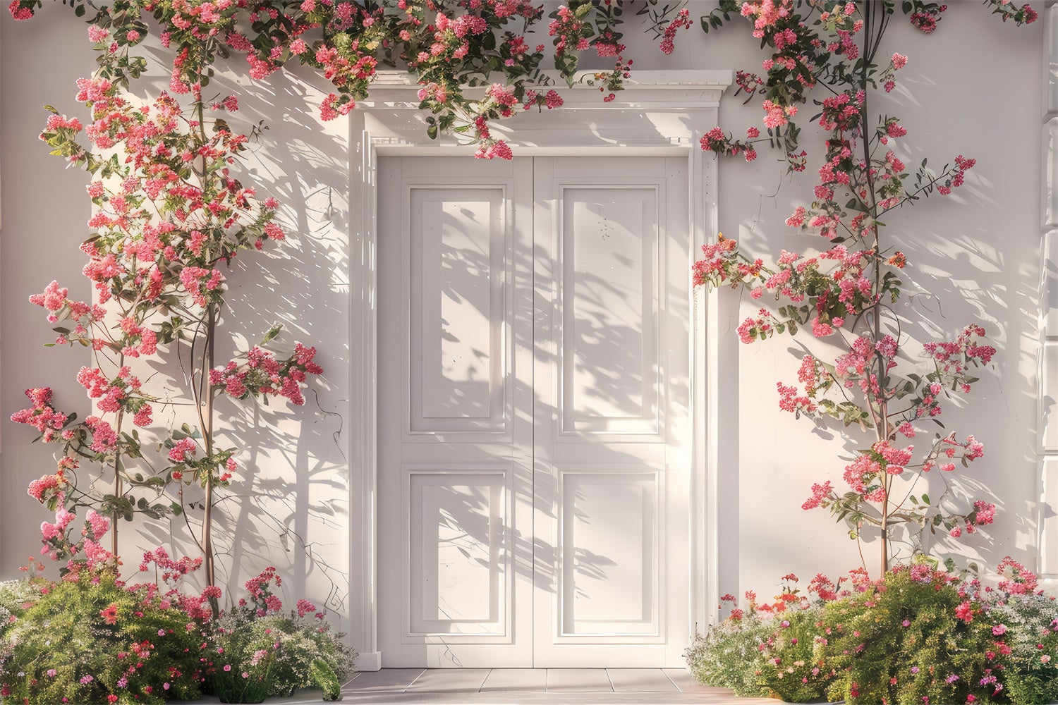 Frühling Fotohintergrund Klassisch Weiße Tür Rosa Rose Hintergrund LXX2-40
