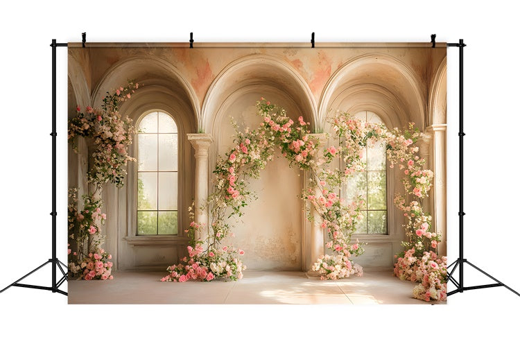 Frühlingshintergrund Blumenbogen Eleganter Fensterhintergrund LXX2-41